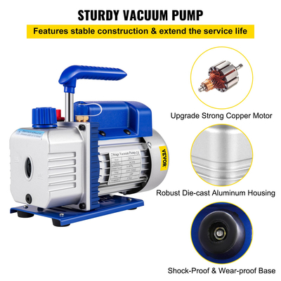VEVOR Vacuum Pump 9 CFM 1 HP Double Stage Air Conditioning Pump vacuum 220V 5PA Ultimate Vacuum Refrigerant HVAC Air Tool Περιστροφική αντλία κενού πτερυγίων για επισκευή αυτοκινήτου Εκκένωση κενού