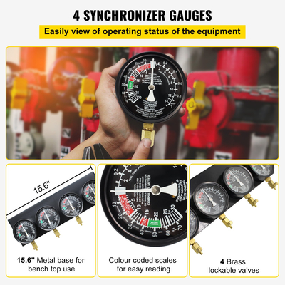 VEVOR Fuel Vacuum Carburetor Synchronize Tool Kit Fuel vacuum Carburetor Synchronizer carb sync Gauge σετ με ελαστικό σωλήνα