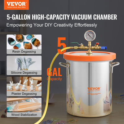 VEVOR Vacuum Chamber Tempered Glass Lid Vacuum 5 Gal Silicone Degassing Chamber