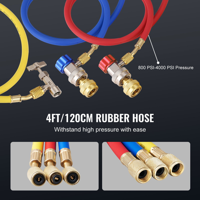 VEVOR 1/5 HP 3.5 CFM AC σετ αντλίας κενού και μετρητή, Περιστροφικό πτερύγιο HVAC Air Pump A/C Σετ μετρητή πολλαπλής σκούπας ψυκτικού μέσου, με τσάντα μεταφοράς σωλήνων τριών χρωμάτων, Ισχύει για R134a, R1234yf