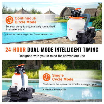 Αντλία φίλτρου άμμου Vevor για πισίνες πάνω από το έδαφος, δεξαμενή φίλτρου άμμου 12 ιντσών, ροή 10000 L/h, 0,5HP 285W για αντλίες πισίνας Σύστημα &amp; Σετ φίλτρων με βαλβίδα πολλαπλών θυρών και καλάθι φίλτρου, για οικιακή και εμπορική πισίνα