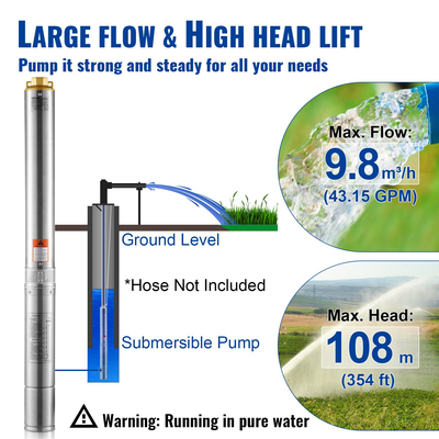 VEVOR Deep Well Submersible Pump Αντλία νερού από ανοξείδωτο χάλυβα 1500W 9,8 m³/h 108 m