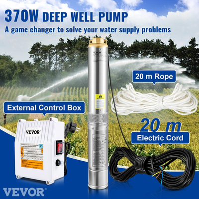 Υποβρύχια αντλία VEVOR Deep Well, 370W 230V/50Hz, 110L/min 44 m Head, με καλώδιο 20 m &amp; εξωτερικό κιβώτιο ελέγχου, 10,2 cm Αντλίες νερού από ανοξείδωτο χάλυβα για βιομηχανική, άρδευση &amp; οικιακή χρήση, IP68 αδιάβροχη