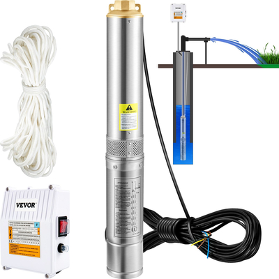 Υποβρύχια αντλία VEVOR Deep Well, 370W 230V/50Hz, 110L/min 44 m Head, με καλώδιο 20 m &amp; εξωτερικό κιβώτιο ελέγχου, 10,2 cm Αντλίες νερού από ανοξείδωτο χάλυβα για βιομηχανική, άρδευση &amp; οικιακή χρήση, IP68 αδιάβροχη