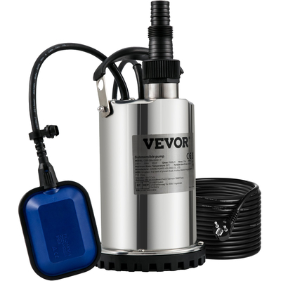 VEVOR Υποβρύχια Αντλία Νερού, 550W 9500L/H, w/ 10 m καλώδιο και αυτόματο συνδεδεμένο πλωτηροδιακόπτη, φορητός ανοξείδωτος χάλυβας για καθαρό, άδειο πλημμυρισμένο χώρο, πισίνες, υδρομασάζ, για άρδευση