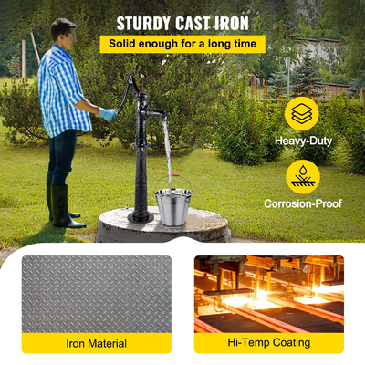Χειροκίνητη αντλία νερού VEVOR με βάση, 15,7 x 9,4 x 53,1 ιντσών αντλία στάμνας &amp; 26 ιντσών βάση αντλίας με προκαθορισμένες οπές 1/2&quot; για εύκολη εγκατάσταση, αντλία ρουστίκ χυτοσιδήρου για αυλή, κήπο, άρδευση αγροκτημάτων, μαύρο