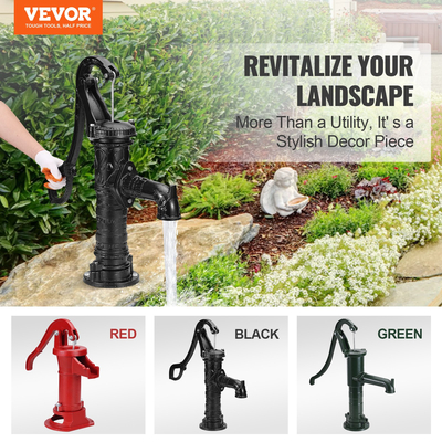 VEVOR Antique Hand Water Pump 14,6 x 5,9 x 25,6 ιντσών Pitcher Pump με λαβή αντλία από χυτοσίδηρο με προκαθορισμένες οπές 0,5&quot; για εύκολη εγκατάσταση Old Fashion Pitcher Hand Pump for Yard Ponds Garden Black