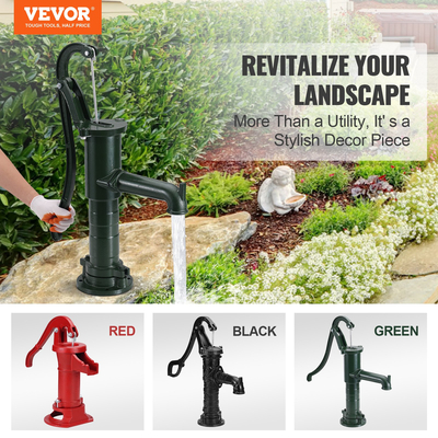 VEVOR Antique Hand Water Pump 14,6 x 5,9 x 26 ιντσών Pitcher Pump με λαβή αντλία χυτοσιδήρου με προκαθορισμένες οπές 0,5&quot; για εύκολη εγκατάσταση Old Fashion Pitcher Hand Pump για Home Yard Ponds Garden Green