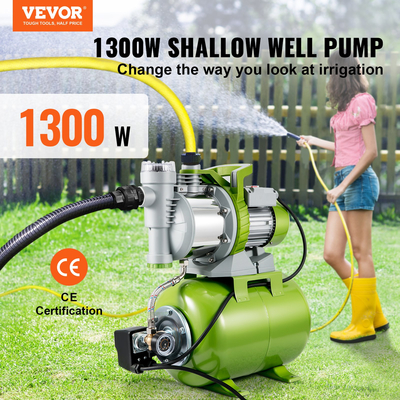 Αντλία ρηχού πηγαδιού VEVOR με δεξαμενή πίεσης, 1300W 230V, 4200L/h 50 m Head 5 bar, Φορητές αυτόματες αντλίες νερού ενίσχυσης νερού από ανοξείδωτο χάλυβα με προφίλτρο για άρδευση γκαζόν στο σπίτι, μεταφορά νερού