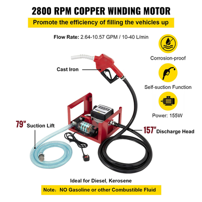 VEVOR Αντλία ντίζελ 220V Αντλία μεταφοράς λαδιού Αντλία πετρελαίου ντίζελ 40 λίτρων/λεπτό Ηλεκτρικό καύσιμο αυτοαναπλήρωσης Αντλία μεταφοράς καυσίμου ντίζελ Αντλία πετρελαίου