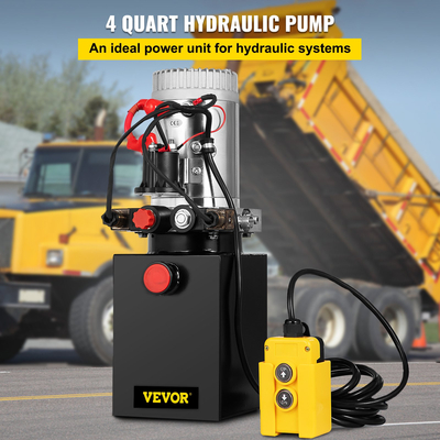 VEVOR Hydraulic Pump 12V DC Μονάδα υδραυλικής ισχύος διπλής δράσης 4L Steel Tank Hydraulic Pump Μονάδα ισχύος για Dump Trailer Car Lifting