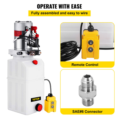 VEVOR Hydraulic Pump Μονάδα ισχύος DC 12V 6L Hydraulic Pump 6 Quart Hydraulic Pump Υδραυλική αντλία για ανατρεπόμενα φορτηγά