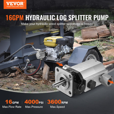 VEVOR Υδραυλική Ξύλινη αντλία Splitter Wood, 16 GPM, 2 Stage 4000 PSI Aluminium Hydraulic Gear Pump, with Valve 1&#039;&#039; Inlet 1/2&#039;&#039; NPT Outlet 3600 RPM, για Small Splitters Log Mounting Engine