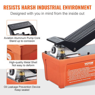 VEVOR Air Hydraulic Pump, 10.000 PSI 1/2 Gal Reservoir, NPT 3/8&quot; Oil Outlet, NPT 1/4&quot; Init, 6,6 ft Pipe, Foot Actuated Hydraulic Pump Air Treadle for Auto Body Frame Machines and Pulling Post, Πορτοκαλί