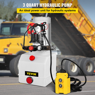 VEVOR Hydraulic Pump 3 Quart Hydraulic Power Unit Διπλής δράσης Υδραυλική αντλία για Dump Trailer Ανύψωση αυτοκινήτου Δοχείο πλαστικού λαδιού 12V DC (πλαστικό, διπλής δράσης)
