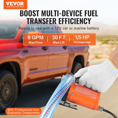 Αντλία μεταφοράς καυσίμου VEVOR 12V 8 GPM 1/5 HP Αντλία ντίζελ με αυτόματο ακροφύσιο καυσίμου
