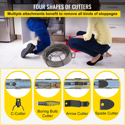 Καλώδιο καθαρισμού αποχέτευσης VEVOR 50 πόδια x 3/8 ιντσών Καλώδιο αποχέτευσης συμπαγούς πυρήνα Καλώδιο αποχέτευσης τρυπάνι Cable Cleaner Snake Clog Pipe Drain Cable Cable Sewer Drain Auger Snake Pipe