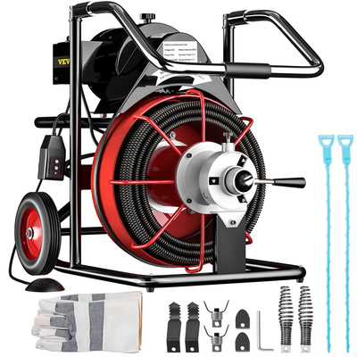 VEVOR Drain Cleaner 50&#039; x 1/2&quot; Drain Cleaning Machine 370W Sewer Clog w/ Cutters 1750R/min with 4 Cutter and Foot Switch for 3/4&quot;-4&quot; (20mm-100mm) Pipes