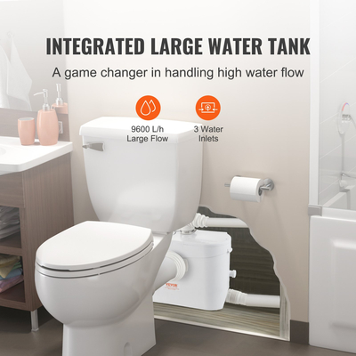 VEVOR Macerator Disposal Pump Basement Macerator Pump 700W, ροή 9600l/h, κεφαλή εκκένωσης 10m 99% αποτελεσματικό αντιμικροβιακό με 3 εισόδους νερού για τουαλέτα, υπόγειο, κουζίνα, νεροχύτη, μπανιέρα, αποκομιδή λυμάτων, πλυντήριο πιάτων