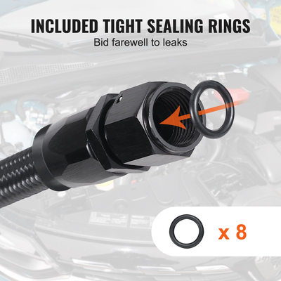 VEVOR 6AN Fuel Line Kit, 25 FT Fuel Hose Kit, 5/16&quot; Nylon Inox Inox Kit Line Fuel Line PTFE, E85/Oil/Gas/Diesel Hose End Kit, with 15 PCS Swivel Fitting Adapter Kit, Μαύρο