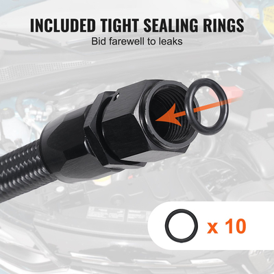 Κιτ γραμμής καυσίμου VEVOR 6AN, κιτ λάστιχου καυσίμου 20 FT, 0,34&quot; νάιλον από ανοξείδωτο χάλυβα πλεγμένο κιτ προσαρμογής γραμμής καυσίμου λαδιού/αερίου/ντίζελ, με κιτ προσαρμογέα περιστρεφόμενης τοποθέτησης 12 τμχ, μαύρο