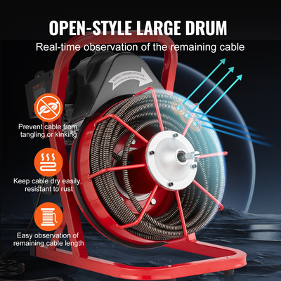 VEVOR Drain Cleaner Machine Drain Auger 75FT x 1/2 Inch Manual Feed &amp; 4 Cutters