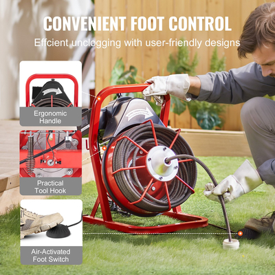 VEVOR Drain Cleaner Machine Drain Auger 75FT x 1/2 Inch Manual Feed &amp; 4 Cutters