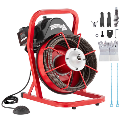 VEVOR Drain Cleaner Machine Drain Auger 50FT x 3/8 Inch Manual Feed &amp; 4 Cutters