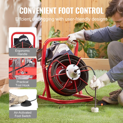 VEVOR Drain Cleaner Machine Drain Auger 75FT x 3/8 Inch Manual Feed &amp; 4 Cutters