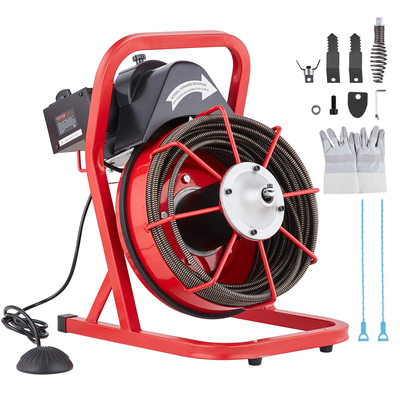 VEVOR Drain Cleaner Machine Drain Auger 75FT x 3/8 Inch Manual Feed &amp; 4 Cutters