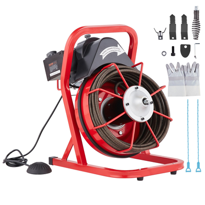 VEVOR Drain Cleaner Machine Drain Auger 50FT x 1/2 Inch Manual Feed &amp; 4 Cutters