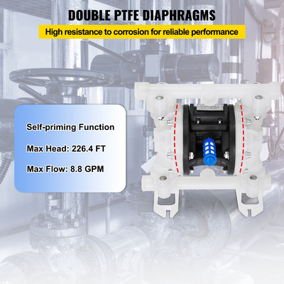VEVOR Air Double Diaphragm Pump 7GPM 100PSI Αντλία νερού με διάφραγμα πολυπροπυλενίου με 1/2 σε θύρες εισόδου &amp; εξόδου Αντλία αέρα Διάφραγμα 226,4ft Max Head Air-operated Diaphragm Pump with Sealed Ball Valve