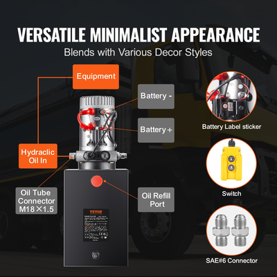 VEVOR Hydraulic Pump 20 Quart Single Acting Dump Trailer Pump Μονάδα ισχύος DC 12V
