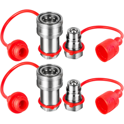 VEVOR Spherical Face Hydraulic Couplers 3/8&quot; Body 3/8&quot; NPT Thread, Skid Steer Quick Connect Couplings, 4061 PSI Hydraulic Fittings, 2 sets Hydraulic Couplers with Dust Caps for Bobcat Case (ISO