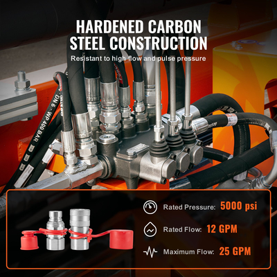VEVOR 1/2&quot; Flat Face Hydraulic Couplers 3/4 SAE Skid Steer Couplers 2 Dust Caps
