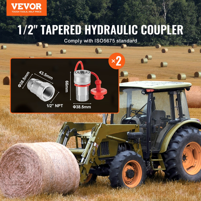 VEVOR 1/2&quot; Tapered Hydraulic Couplers 1/2&quot; NPT Skid Steer Couplers 4 Dust Caps