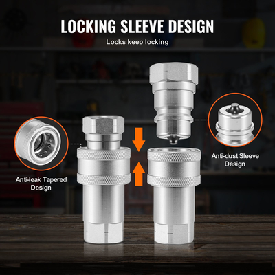 VEVOR 1/2&quot; Tapered Hydraulic Couplers 1/2&quot; NPT Skid Steer Couplers 4 Dust Caps