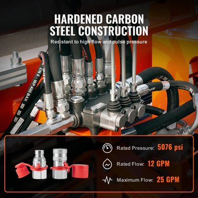 VEVOR 1/2&quot; Flat Face Hydraulic Couplers 1/2&quot; NPT Skid Steer Couplers 2 Dust Caps