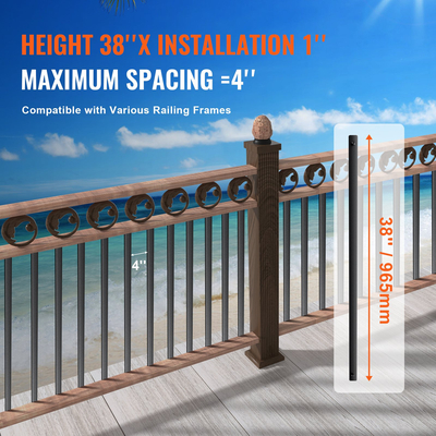 Μεταλλικά κάγκελα VEVOR Staircase, 38&#039;&#039; x 1&#039;&#039; Επίπεδοι διακοσμητικοί άξονες από κράμα αλουμινίου, 72 Pack κιγκλίδωμα καταστρώματος με βίδες, κλασικό κιγκλίδωμα κοίλου καταστρώματος σατέν με μαύρη επίστρωση για βεράντα