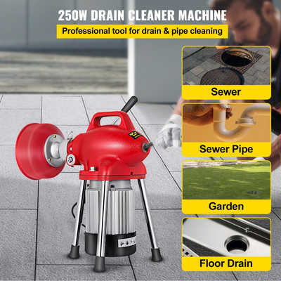 VEVOR 250W Electric Pipe Dredger Pipeline Unblocker w/ Cutter 3 Spiral 220 V Drain Auger για μπάνιο κουζίνας