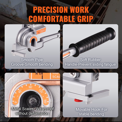 VEVOR Pipe Tube Bender, 1/4&quot;, 3/8&quot;, 1/2&quot; OD, 3 in 1 Manual Level Tube Bender, 180° Copper Pipes Aluminium Bending Tools for HVAC Air Conditioning Refrigerator