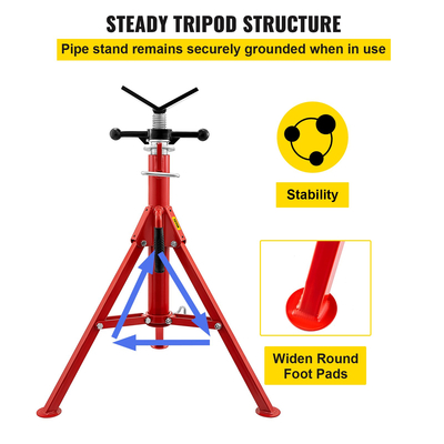 VEVOR V Head Pipe Stand 1/8&quot;-12&quot; χωρητικότητας, Ρυθμιζόμενο ύψος 24&quot;-42&quot;, Pipe Jack Stand 2500 lb. Χωρητικότητα φορτίου, Φορητά πτυσσόμενα σταντ σωλήνων, σώμα από ανθρακούχο χάλυβα πιο ανθεκτικό