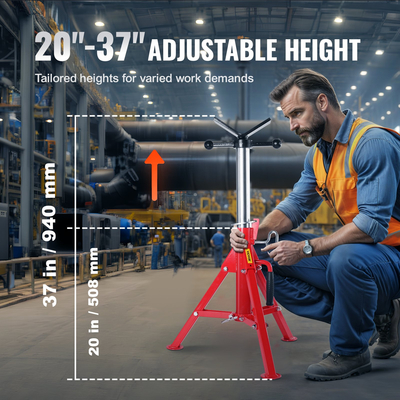 VEVOR V Head Pipe Stand, 2500 lbs Load Capacity Pipe Jack Stand, Ρυθμιζόμενο Ύψος 20&quot;-37&quot;, Φορητά πτυσσόμενα σταντ σωλήνων για συγκολλήσεις, αυτοκίνητα και κατασκευαστικά έργα