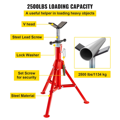 VEVOR V Head Pipe Stand Ρυθμιζόμενο Ύψος 28-52 ίντσες 4500lbs/2 Tons Pipe Jack Stand Πτυσσόμενο φορητό ψηλό αναδιπλούμενο σταντ σωλήνων με V Head Fold A γρύλοι τρέιλερ