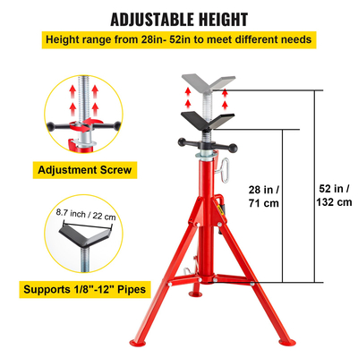 VEVOR V Head Pipe Stand Ρυθμιζόμενο Ύψος 28-52 ίντσες 4500lbs/2 Tons Pipe Jack Stand Πτυσσόμενο φορητό ψηλό αναδιπλούμενο σταντ σωλήνων με V Head Fold A γρύλοι τρέιλερ