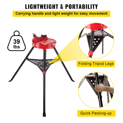 Μέγγενη αλυσίδας VEVOR με βάση τριπόδου | Χωρητικότητα σωλήνων 1/8&quot;-6&quot; | Ικανότητα φόρτωσης 1323 λίβρες | Φορητή βάση με πτυσσόμενα πόδια και δίσκο εργαλείων | Ιδανικό για υδραυλικές εργασίες και σωληνώσεις