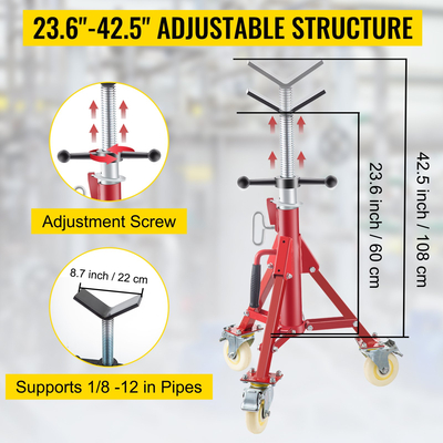 VEVOR Pipe Stand Fold-a-Jack V-Head 23,6&quot;-42,5&quot; Ύψος 12&quot; Pipe 882 lb με τροχούς