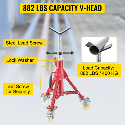 VEVOR Pipe Stand Fold-a-Jack V-Head 23,6&quot;-42,5&quot; Ύψος 12&quot; Pipe 882 lb με τροχούς