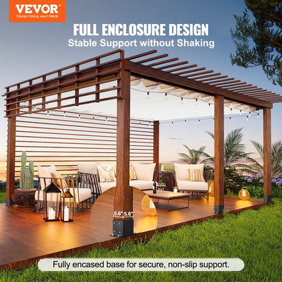 VEVOR 6x6 Post Base 4 τμχ, Εσωτερικό μέγεθος 5,6&quot;x5,6&quot; στηρίγματα βάσης, βαρέως τύπου με επίστρωση πούδρας Post Anchor Ματ Μαύρα Ξύλινα στηρίγματα στερέωσης για Πλάκα βάσης Deck Railing Deck