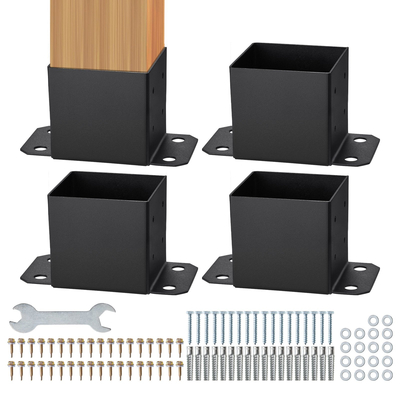 VEVOR 6x6 Post Base 4 τμχ, Εσωτερικό μέγεθος 5,6&quot;x5,6&quot; στηρίγματα βάσης, βαρέως τύπου με επίστρωση πούδρας Post Anchor Ματ Μαύρα Ξύλινα στηρίγματα στερέωσης για Πλάκα βάσης Deck Railing Deck